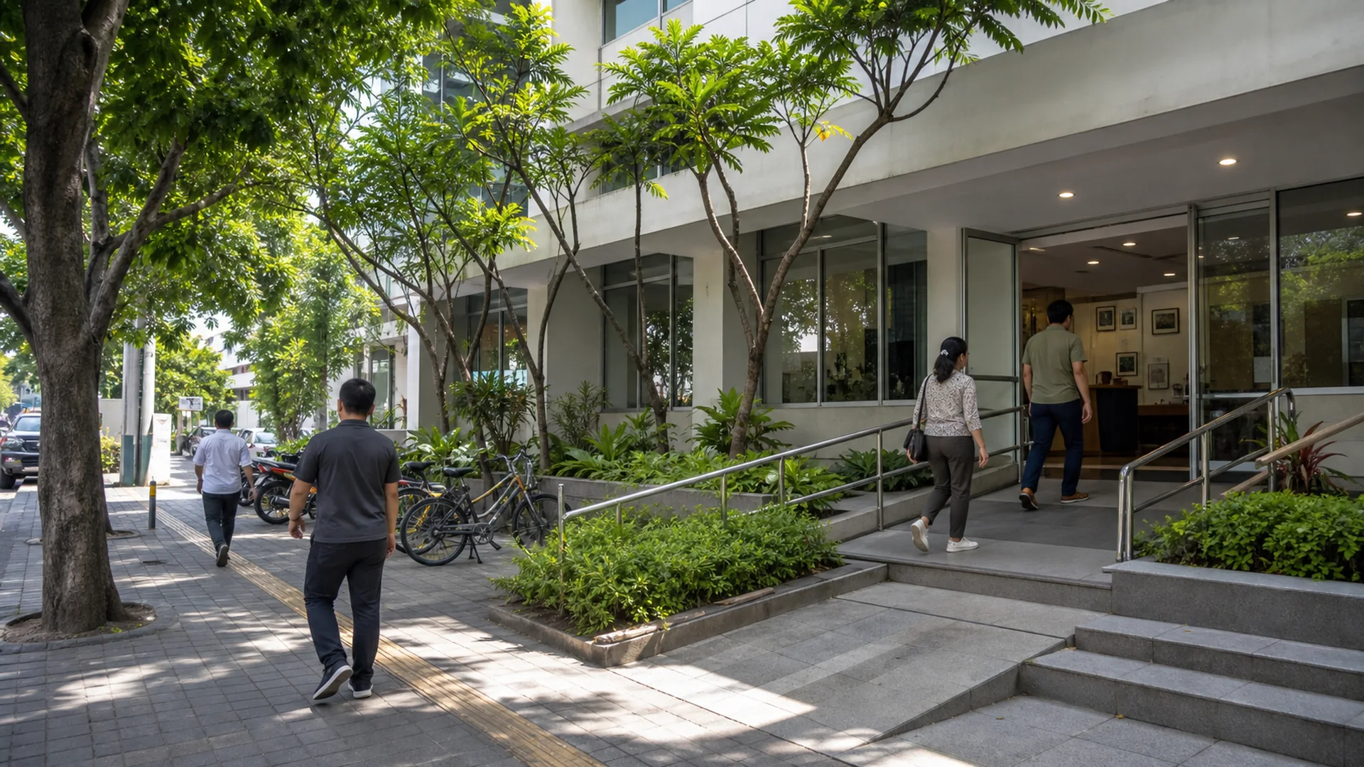 Pedestrian access and ramp leading to a resident service office in Denpasar.
